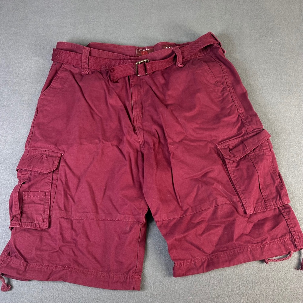 Smoke Rise Mens Cargo Shorts Burgundy Maroon Belted Utility Pockets Size 44